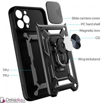 5in1 smūgiams atsparus dėklas su žiedu ir kameros apsauga - juodas (telefonui Apple Iphone 12 Pro)